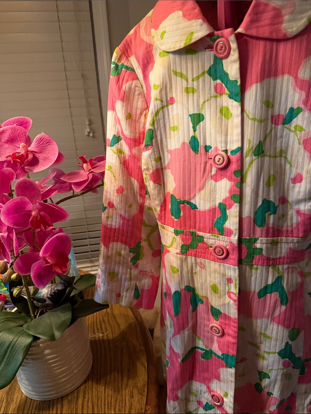 Lilly Pulitzer Pink Floral Button-Front Coat - Picture 7 of 8